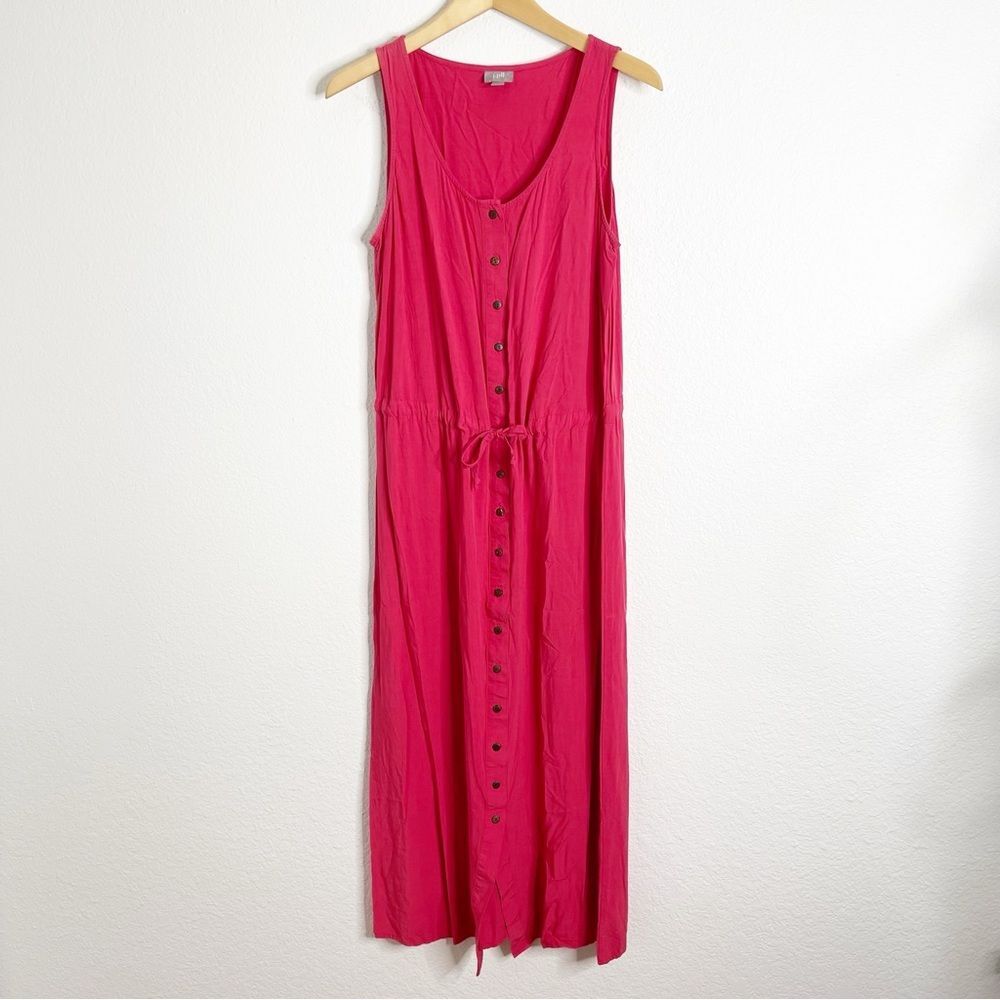 J Jill Maxi Dress Red‎ Button Front Tie Waist Size Medium